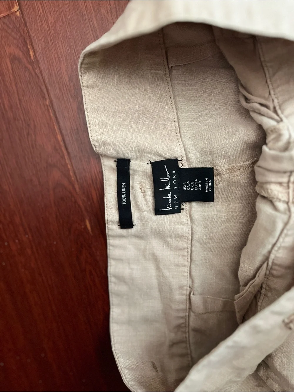 Nicole Miller 100% linen women’s Linen-Blend Chinos in Pale Pink - Picture 6 of 8